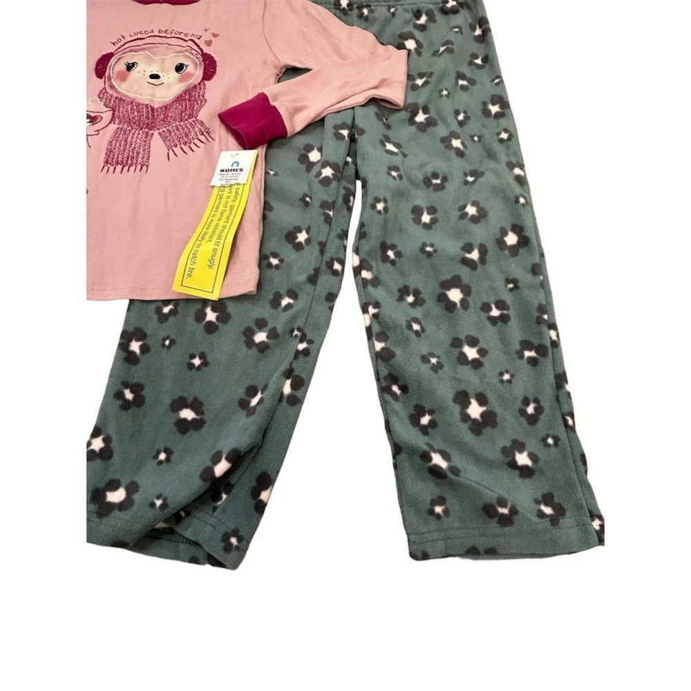 Carter's Girls Two-Piece Pajamas Size 5 Pink Bear Top Green Pants